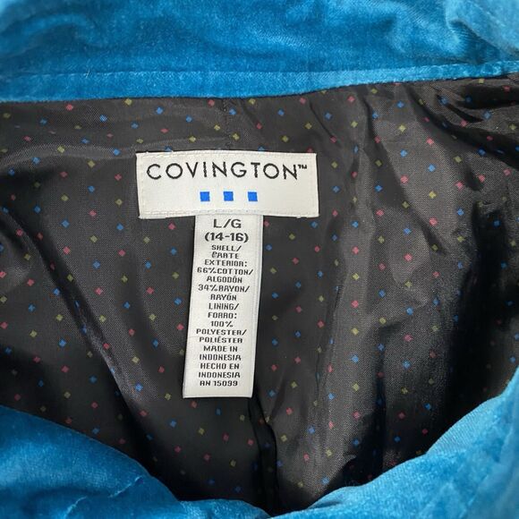 Covington Blazer Womens 14 Blue Velour Jacket Career Professional Work Office - Picture 16 of 16